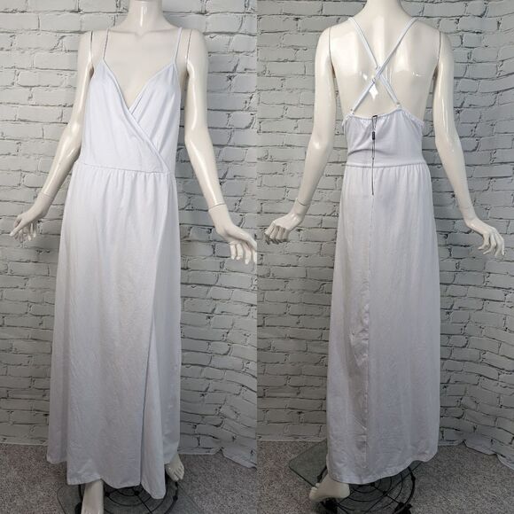Faux wrap maxi dress, white jersey long dress size XL NWT - Picture 1 of 7